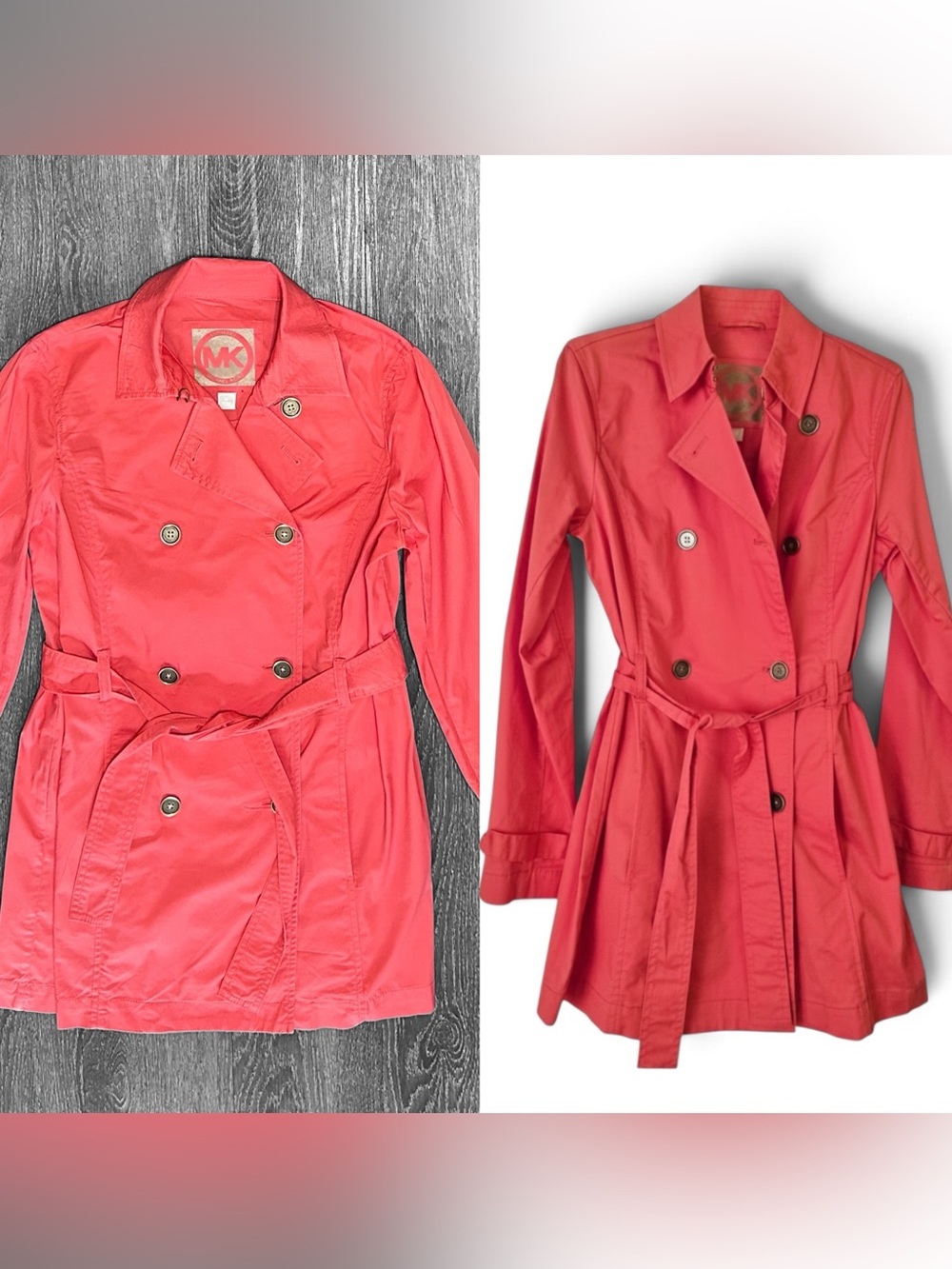 Michael Michael Kors Coral Gold Trench coat Jacket VGC Size Medium belted